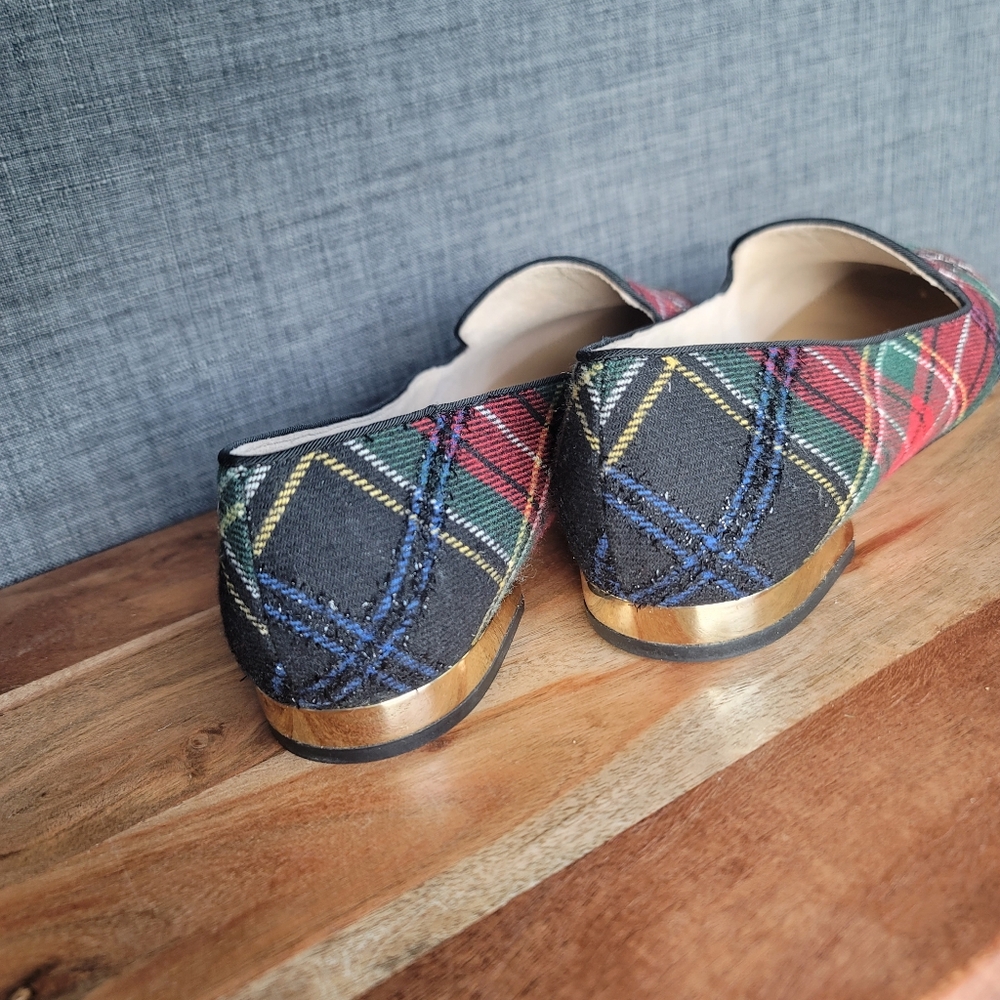 Ryan Embroidered Snowflake Green And Red Tartan Plaid Loafers Talbots - Picture 4 of 8